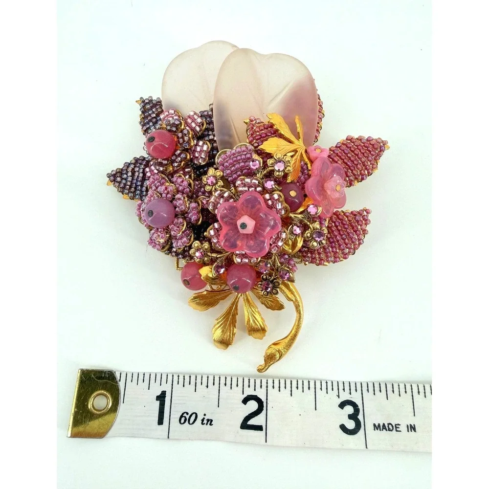 Stanley Hagler NYC Ian St Gielar Pink Floral Beaded Brooch Vintage Statement Pin